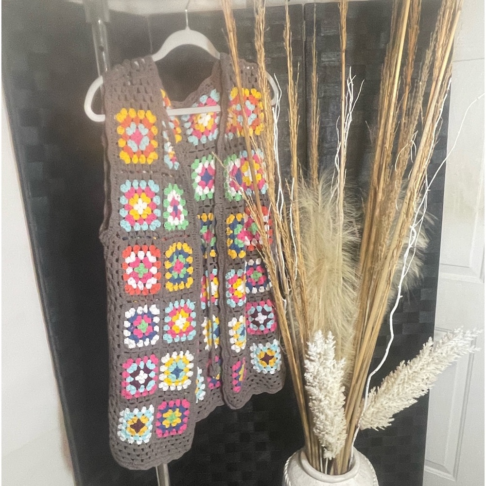 Crocheted colorful vest.. Granny square Boho